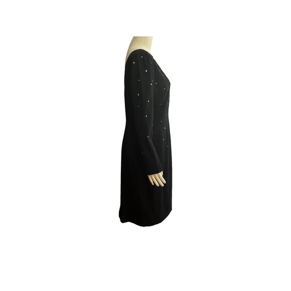 1980s Morton Myles Warrens Black White Rhinestones Studded Cocktail Sheath Dress - Picture 2 of 6